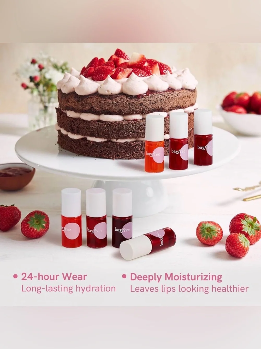 BayFree Hydrating Lip Tint Set of 4 - Cherry, Watermelon, Strawberry and Apple